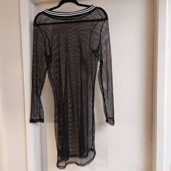 NWOT~Wet Seal Black & Silver Glitter Fishnet Design Midi Style Dress Sz Large - Picture 2 of 3